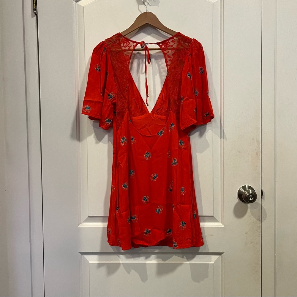 Free People Mockingbird Coral Floral Print Backless Mini Dress - Picture 4 of 5